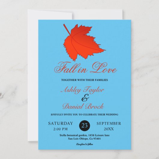 Elegante Herbst Rote Blätter Blauer Fall Blumenhoc Einladung (Vorderseite)