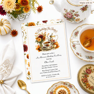 Elegante Herbst-Teeparty-Geburtstagsfeier Einladung