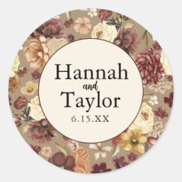 Elegante Herbst Wasserfarben Blumenhochzeit Runder Aufkleber