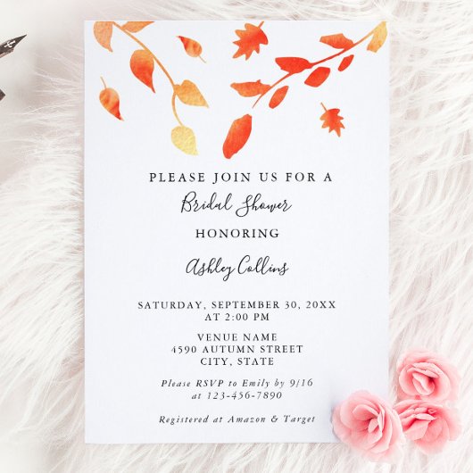 Elegante Herbst Wasserfarbenfolien Blätter Chic Einladung