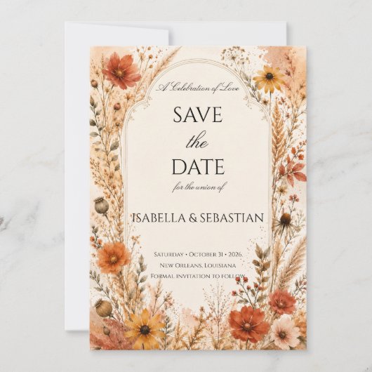 Elegante Herbst-Wildblume Save The Date (Vorderseite)
