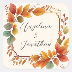 Elegante Herbstblätter Aquarell Creme Hochzeit Quadratischer Aufkleber