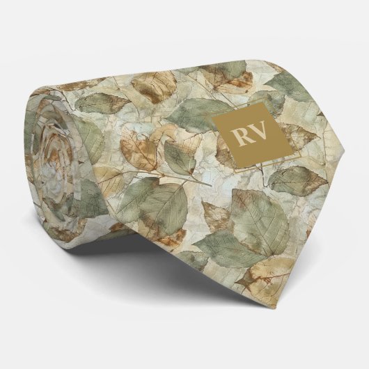 Elegante Herbstblätter fallen Monogramm Krawatte (Gerollt)