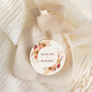Elegante Herbstblätter Herbsthochzeit Runder Aufkleber