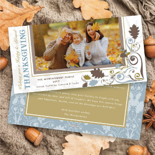 Elegante Herbstblätter Wirbel Thanksgiving Foto Feiertagskarte