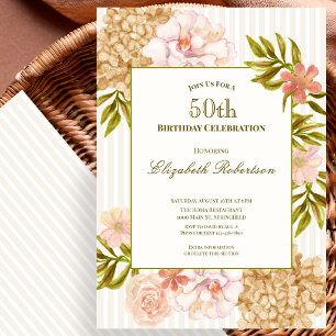 Elegante Herbstblumen 50. Geburtstagseinladung Einladung