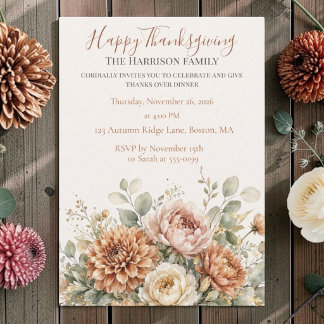 Elegante Herbstblumen Happy Thanksgiving individue Einladung