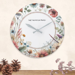 Elegante Herbstblumen Natur Blumen Personalisiert Große Wanduhr