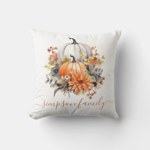 Elegante Herbstblumen und Kürbisse personalisiert Kissen
