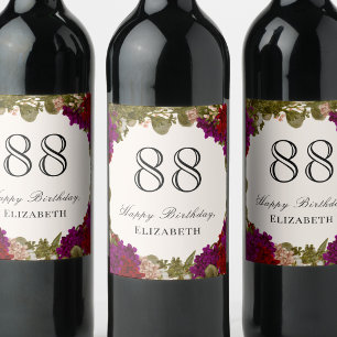 Elegante Herbstblumen zum 88. Geburtstag  Weinetikett
