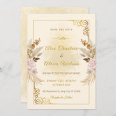 Elegante Herbstblush Bloral Gold Rahmen Hochzeit Einladung (Vorne/Hinten)