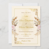 Elegante Herbstblush Bloral Gold Rahmen Hochzeit Einladung (Vorderseite)