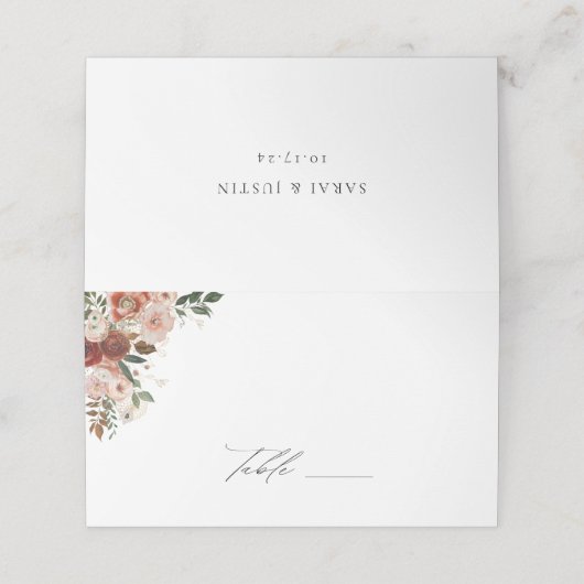 Elegante Herbstblütenhochzeit-Platzkarte Platzkarte (Außenseite Aufgefaltet)