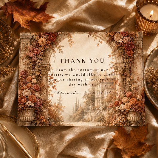 Elegante Herbstbogenhochzeit Dankeskarte