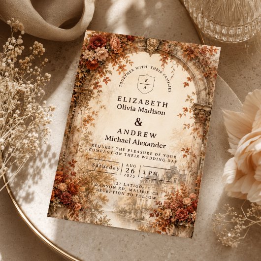 Elegante Herbstbogenhochzeit Einladung