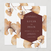 Elegante Herbstbrunnen Orange Blumenhochzeit Einladung (Vorne/Hinten)