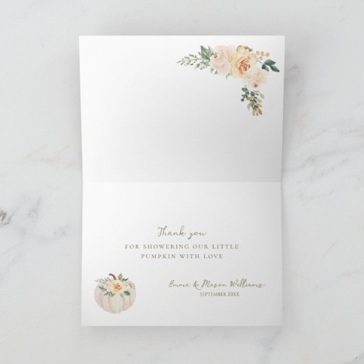 Elegante Herbstdusche Floral Pumpkin Truck Kinderd Dankeskarte (Innenseite)