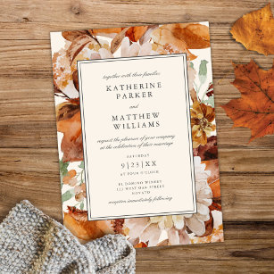 Elegante Herbstfarben-Blumenrahmen Hochzeit Einladung