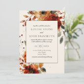 Elegante Herbstfarben-Blumenrahmen Hochzeit Einladung (Stehend Vorderseite)