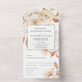 Elegante Herbstfarben Floral + Weiße Hochzeit All In One Einladung