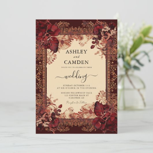 Elegante Herbstfeiern und Goldhochzeit Einladung (Stehend Vorderseite)