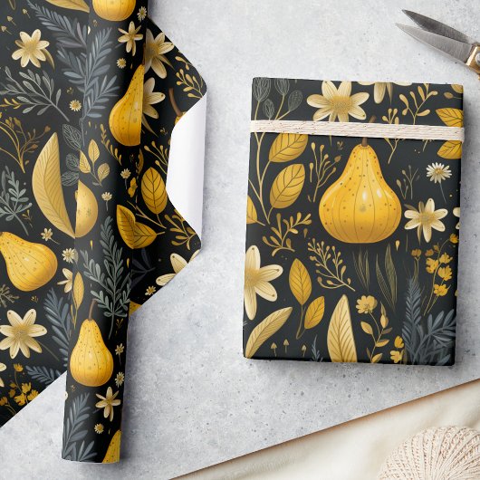 Elegante Herbstfest, in Golden und Moody Gray, Geschenkpapier