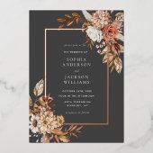 Elegante Herbstflora Hochzeitsfoil Folieneinladung (Vorderseite)