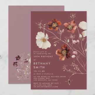 Elegante Herbstfloral Mauve Geburtstagsparty Einladung