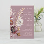 Elegante Herbstfloral Mauve Geburtstagsparty Einladung (Stehend Vorderseite)