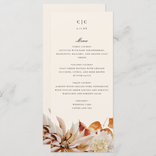 Elegante Herbstflorale Hochzeitskarte Programm (Vorne/Hinten)