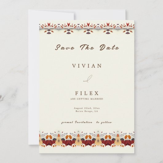 Elegante Herbstflorallinie Save the Date Karte (Vorderseite)