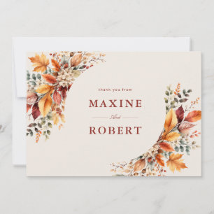 Elegante Herbstfoliage-Weichwasserfarben-Hochzeit Dankeskarte