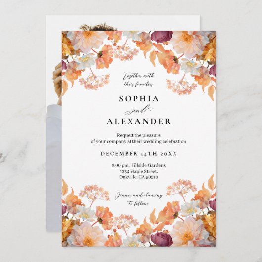 Elegante Herbsthochzeit-Blume Einladung (Vorne/Hinten)