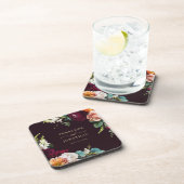 Elegante Herbsthochzeit Burgundy Floral Gold Scrip Getränkeuntersetzer (Rechte Seite)