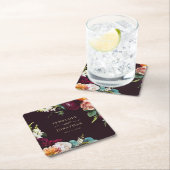 Elegante Herbsthochzeit Burgundy Floral Gold Scrip Rechteckiger Pappuntersetzer (Vor Ort)