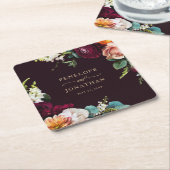 Elegante Herbsthochzeit Burgundy Floral Gold Scrip Rechteckiger Pappuntersetzer (angewinkelt)