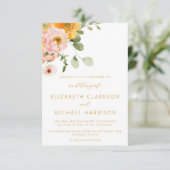 Elegante Herbsthochzeit Marigold Blush Bloral Wedd Einladung (Stehend Vorderseite)