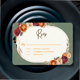 Elegante Herbsthochzeit Orange Salbei RSVP Karte