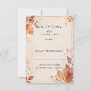 Elegante Herbsthochzeit Rustikale Herbsthochzeit RSVP Karte