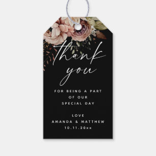 Elegante Herbsthochzeit Schwarze Boho-Blumen-Dan Geschenkanhänger