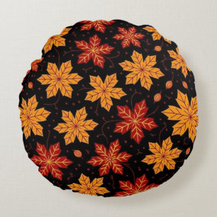 Elegante Herbstlaub-Blattmuster auf Schwarz Rundes Kissen