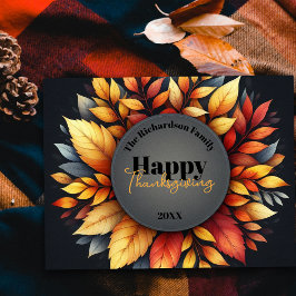 Elegante Herbstlaub Erntedank Familienname Jahr Postkarte