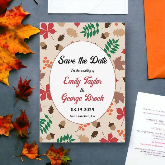 Elegante Herbstlaub Herbst Moderne Blumenhochzeit Save The Date