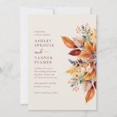 Elegante Herbstlaub Herbst QR Code Foto Hochzeit Einladung (Vorderseite)