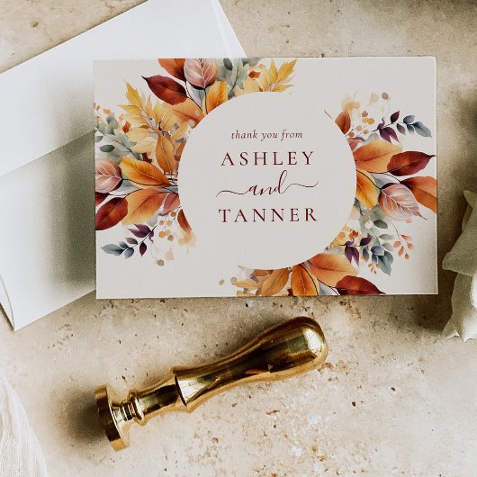 Elegante Herbstlaub Herbsthochzeit Dankeskarte