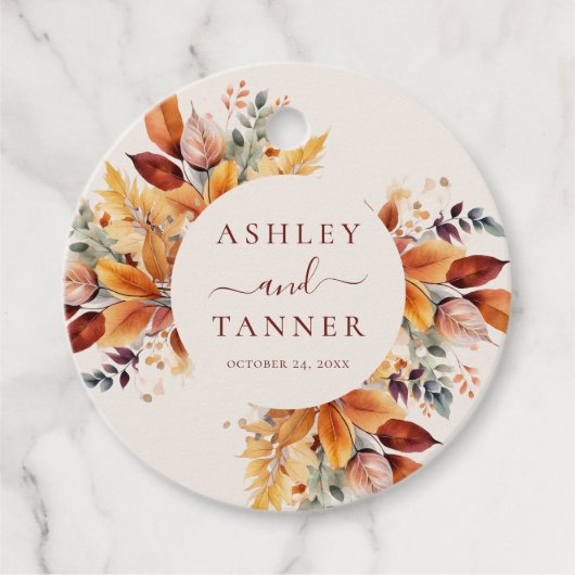 Elegante Herbstlaub Herbsthochzeit Geschenkanhänger (Vorderseite)