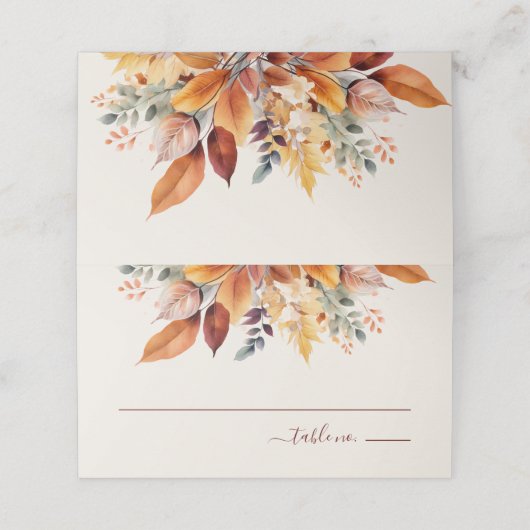 Elegante Herbstlaub Herbsthochzeit Platzkarte (Außenseite Aufgefaltet)