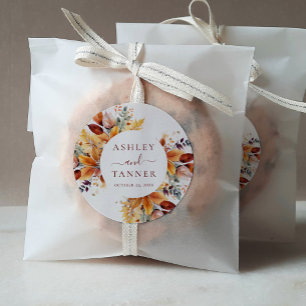 Elegante Herbstlaub Herbsthochzeit Runder Aufkleber