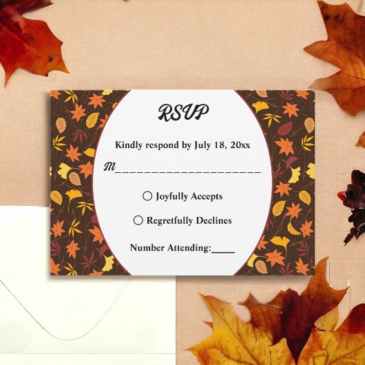 Elegante Herbstlaub Hochzeit im Herbst RSVP Karte