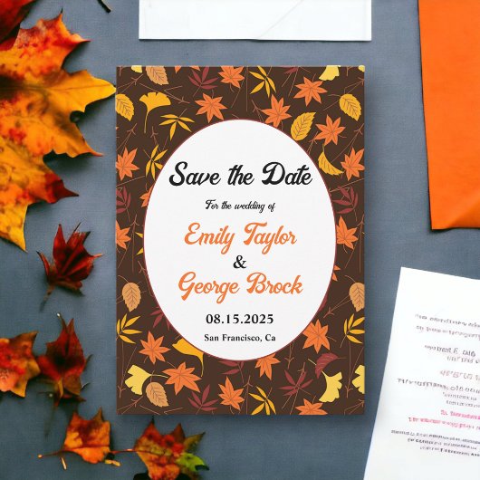 Elegante Herbstlaub Hochzeit im Herbst Save The Date